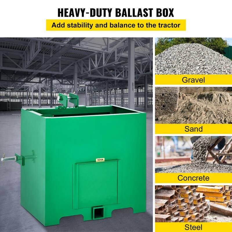 VEVOR 3 Point Ballast Box, 800lbs. Capacity Hitch Ballast Box Standard 2 in. Hitch Receiver Tractor Ballast Box with 5 cu.ft. - YZXSD1L2YCGREEN01V0-0830