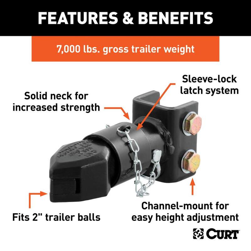 CURT 2" Channel-Mount Coupler with Sleeve-Lock (7,000 lbs., Black) - 25319
