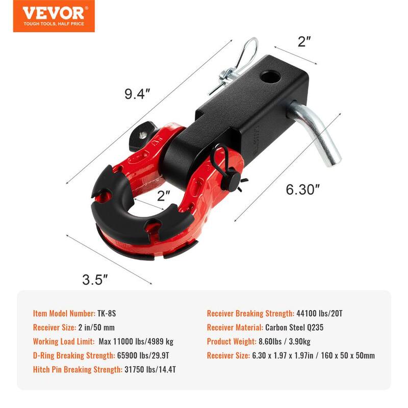 VEVOR Shackle Hitch Receiver, Fits 2in. Receivers, 65900 lbs. Breaking Strength, D Ring Shackle with Trailer Hitch Lock Pin - ZJHJG2IN4500X3JI8V0