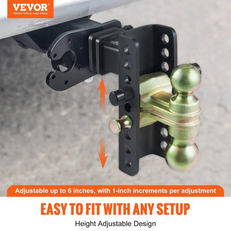 VEVOR Adjustable Trailer Hitch, 6 in. Drop and 4.5 in. Rise Hitch Ball Mount with 2 in. Receiver, Solid Tube, 14,000 lbs. GTW - SQTQJTCB2225DZS3SV0-726