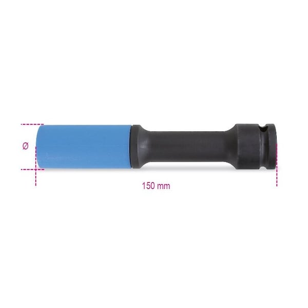 Beta 720LCL 19mm 1/2 in Drive Wheel Nut Impact Socket, Long, Series, Colored Polymeric Insert, 150 mm long - 007200739