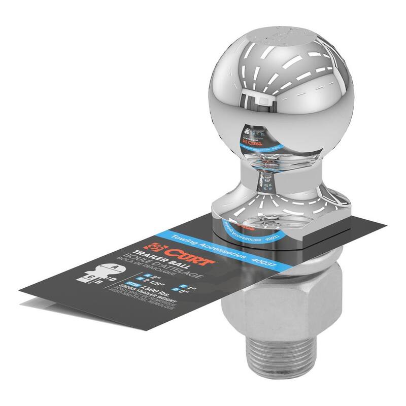 CURT 2" Trailer Hitch Tow Ball (1" x 2-1/8" Shank, 7,500 lbs., Chrome) - 40037