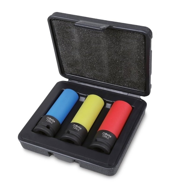 Beta 720LC/C3 Set of 3 Impact Sockets for Wheel Nuts, Colored Polymeric Inserts, 17-19-21 mm - 007200653