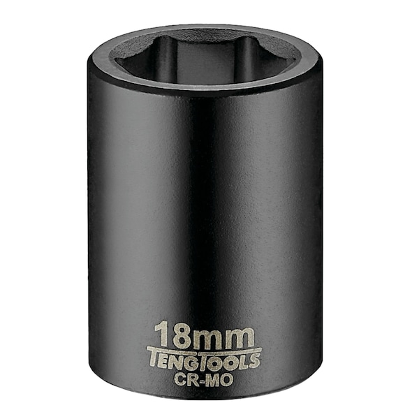 Teng Tools 18MM 1/2 Inch Drive ANSI 6 Point Metric Shallow Chrome Molybdenum Impact Socket - 920518AN