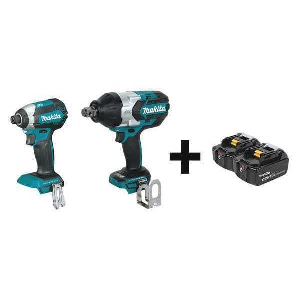 Makita Cordless Combo Kit, 18.0 V, 2 Tools, 2 Batt - XDT13Z, XWT07Z + BL1840B-2