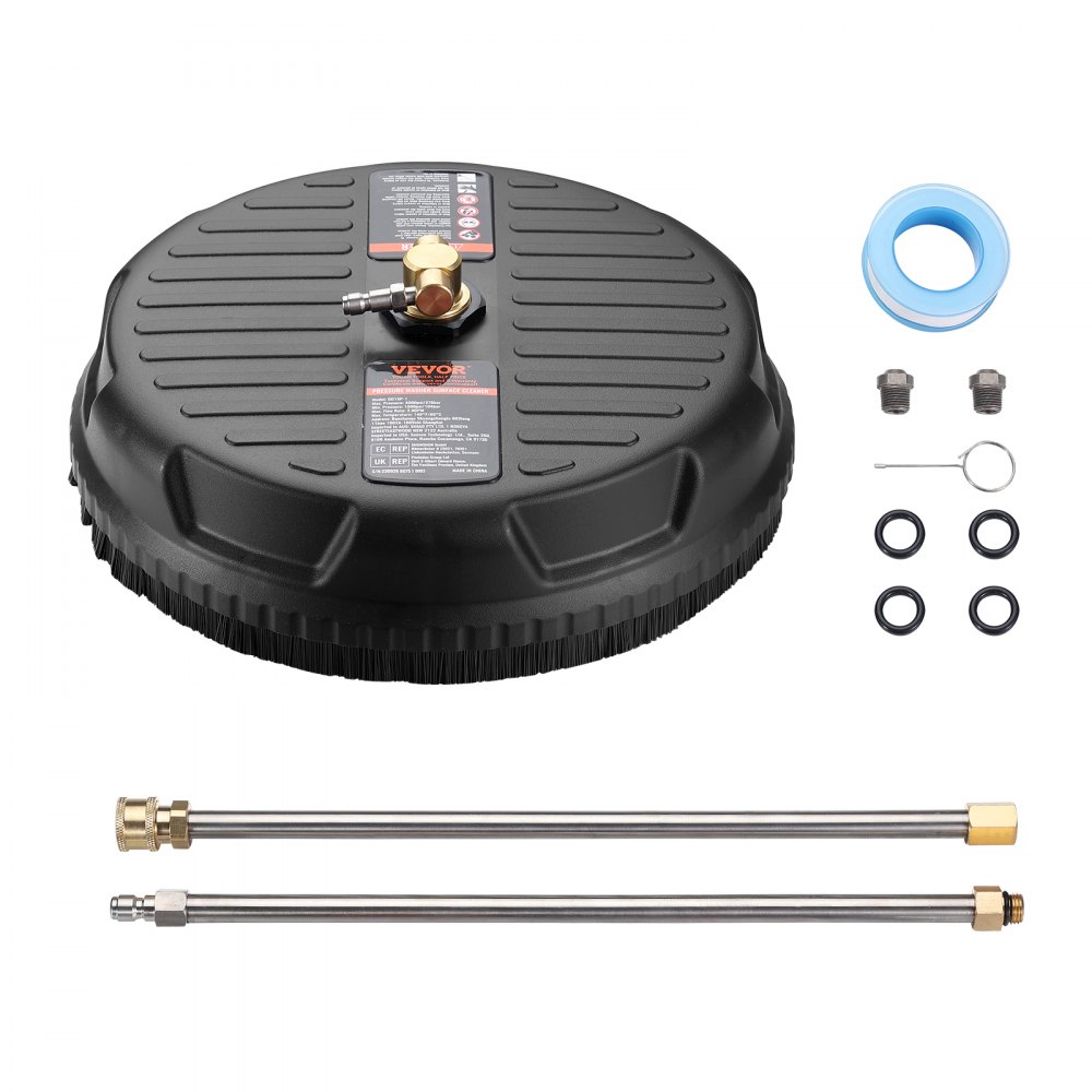 VEVOR Pressure Washer Surface Cleaner Universal 15", Pressure Washer Attachment 4000 Max PSI with 2 Extension Wand, 1/4" Quick-Connect Connector Power Concrete Cleaner, For Floor Driveway, Patio - GYQXJBMQJQSLW34EMV0