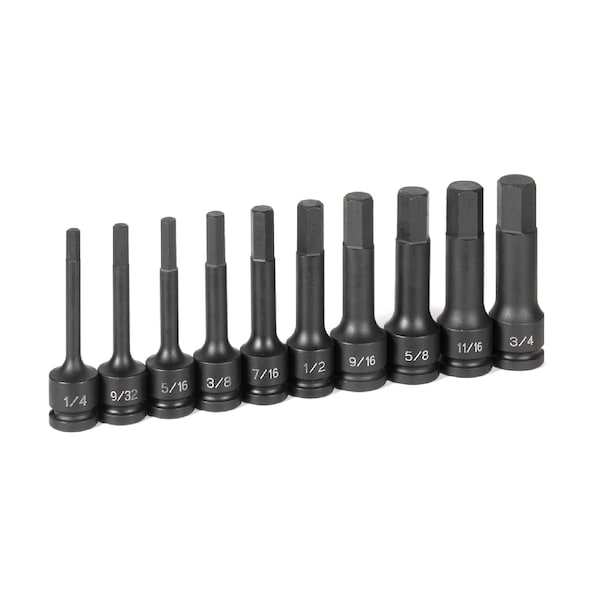 Grey Pneumatic SKT SET 1/2" DR 10 PC 4" FRACTNL HEX DRV - GP1340H