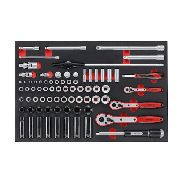 Teng Tools TTESK77 - 76 Piece Mixed Drive Socket Set 1/4, 3/8, 1/2 In - TTESK77