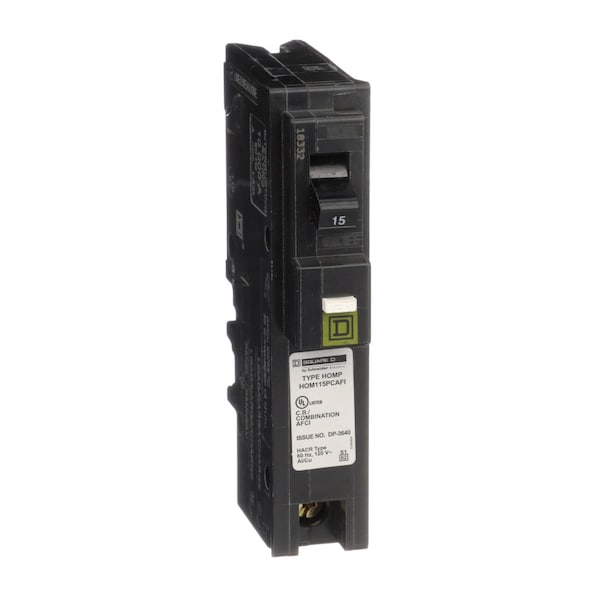 Square D Miniature Circuit Breaker, HOM Series, 15A, 1 Pole, 120V AC, 10kA - HOM115PCAFI