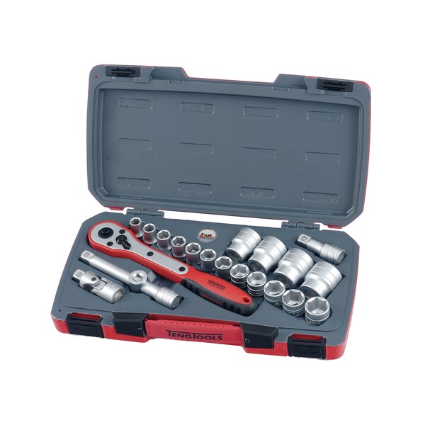 Teng Tools T1221-6 - 21 Piece 1/2" Drive Regular 6 Point Socket S - T1221-6