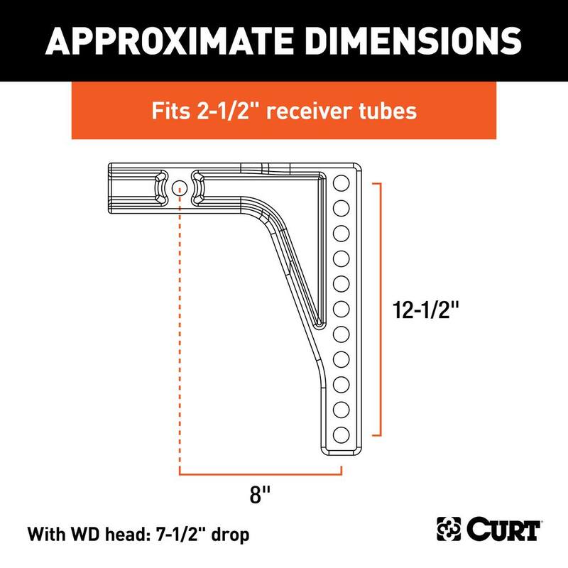 CURT Weight Distribution Shank (2-1/2" Shank, 8" Drop) - 17132
