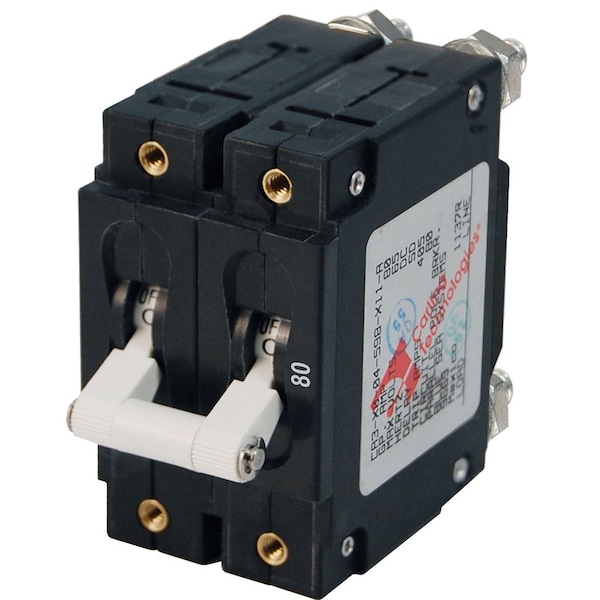 Blue Sea Systems Circuit Breaker, C Series, 80A, 2 Pole, 120/240V AC, 5kA at 240V AC - 7256