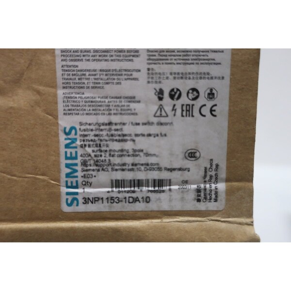 Siemens Sentron Tamaño 2 34W 3P 400A Amp 400V-AC Interruptor de desconexión fusible - 3NP1153-1DA10