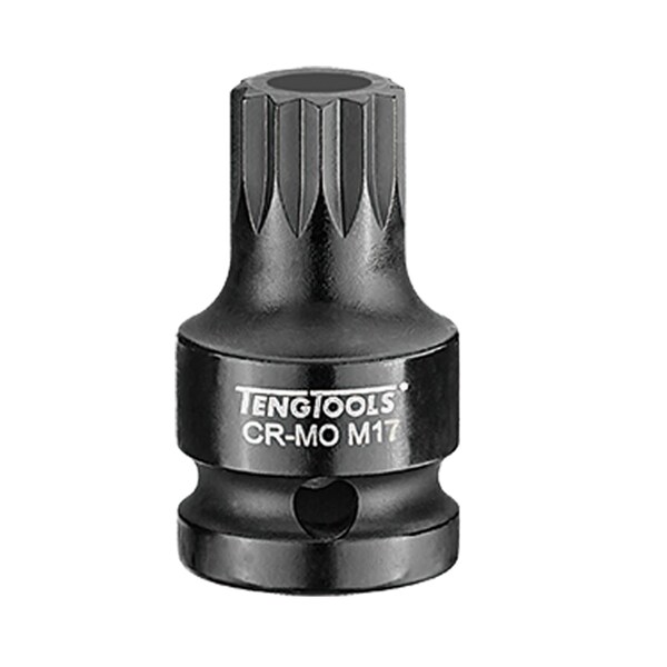 Teng Tools M17 XZN Triple Square 1/2 Inch Drive 1.7 Inch Long DIN Chrome Molybdenum Spline Impact Bit Socket - 921817