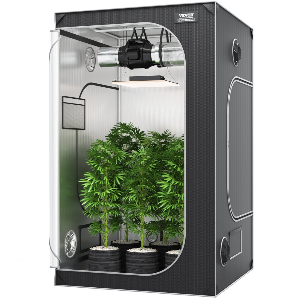 VEVOR 4x4 Grow Tent, 48'' x 48'' x 80'', High Reflective 2000D Mylar Hydroponic Growing Tent with Observation Window, Tool Bag and Floor Tray for Indoor Plants Growing - ZZZPJSJSJTHSH2RLQV0