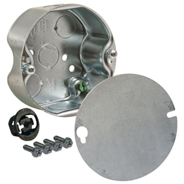 Hubbel Electric Raco Electrical Box, 15.8 cu in, Ceiling Box Type, Steel, Round Shape - 296