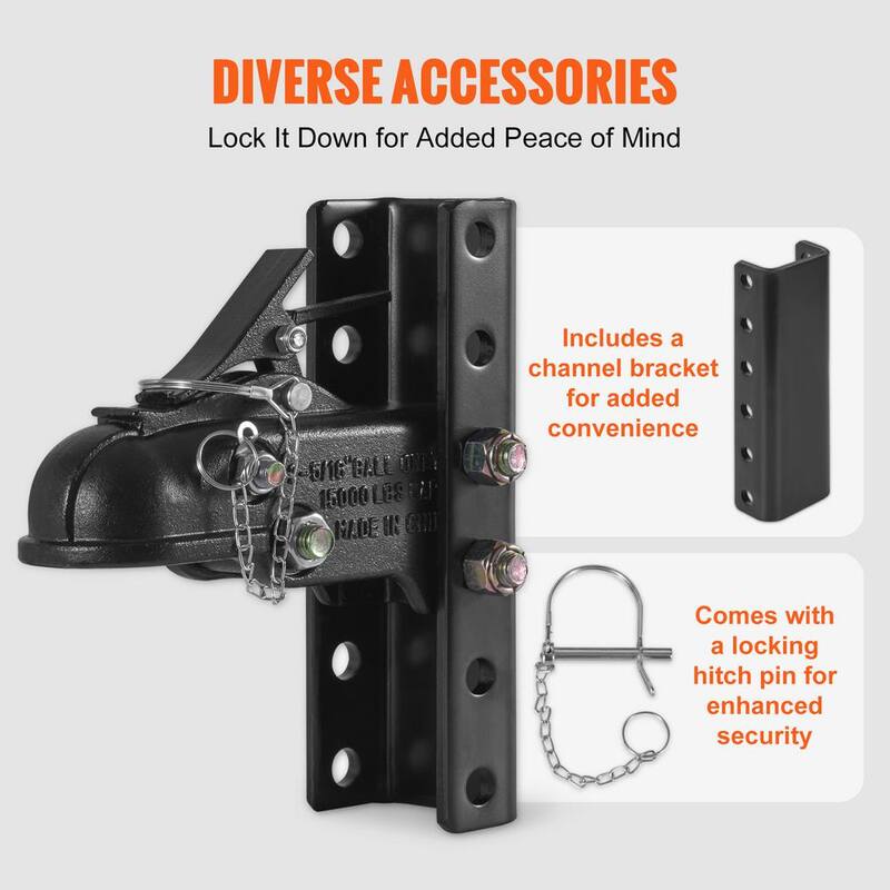 VEVOR Adjustable Trailer Coupler and 5-Position Channel Bracket Kit, 2-5/16 in. Hitch Ball, 15000 lbs. Capacity, Black Coating - KDJXTCOHQDZ22GEBVV0-805