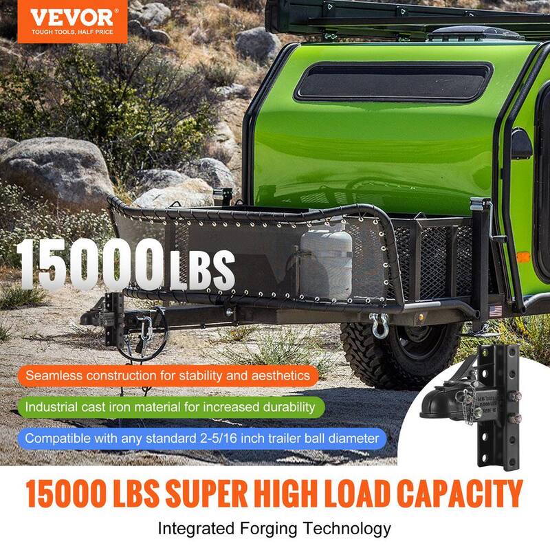 VEVOR Adjustable Trailer Coupler and 5-Position Channel Bracket Kit, 2-5/16 in. Hitch Ball, 15000 lbs. Capacity, Black Coating - KDJXTCOHQDZ22GEBVV0-805