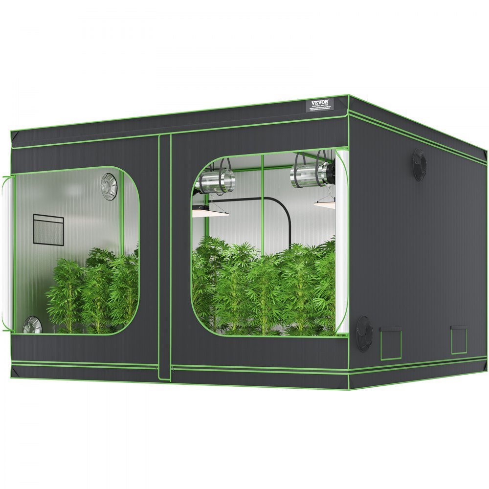 VEVOR 10x10 Grow Tent, 120'' x 120'' x 80'', High Reflective 600D Mylar Hydroponic Growing Tent with Observation Window, Tool Bag and Floor Tray for Indoor Plants Growing - ZZZPJSJSJTHSL5FS4V0