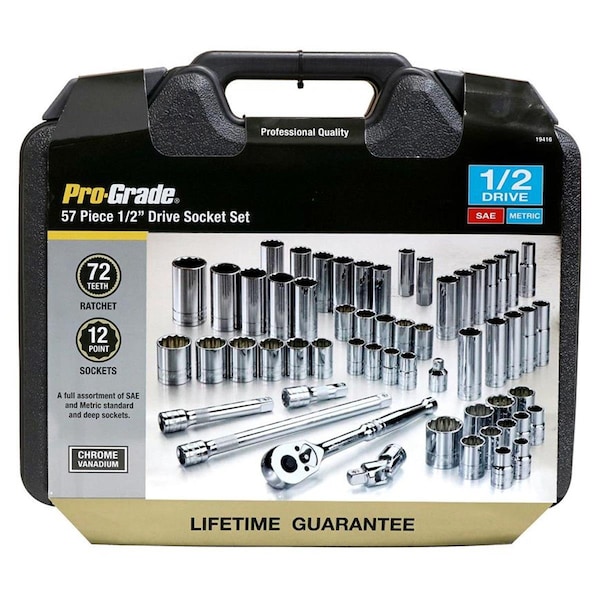 Cromo 0.5 in. Drive SAE & Metric Socket Set - 57 Piece - CR3317248