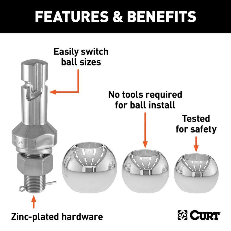 CURT Switch Ball Trailer Hitch Tow Ball Set (1-7/8", 2" & 2-5/16" Balls, 1" x 2-1/4" Shank) - 42225