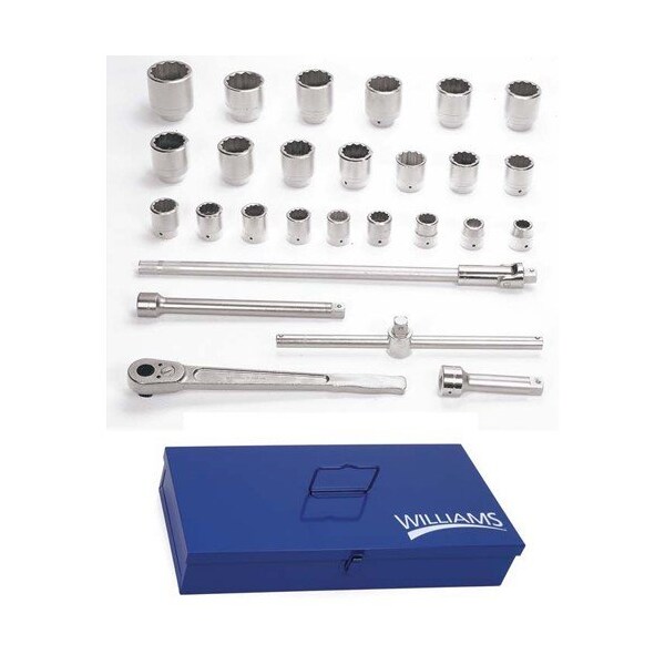 Williams Socket/Tool Set, 28 Pieces, 12-Point, 1 Inch Dr - JHWWSX-28TB