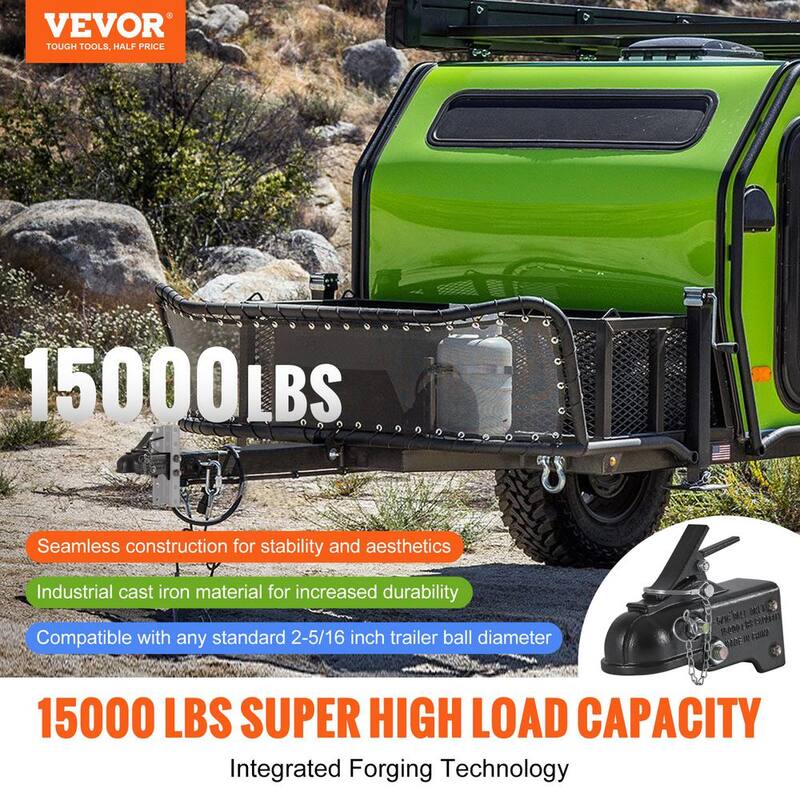 VEVOR Adjustable Trailer Coupler 2-5/16 in. Hitch Ball 15000 lbs. Capacity Heavy Duty Cast Channel-Mount Coupler Black Coating - KDJXTCOHQDZ2OQEGOV0-805