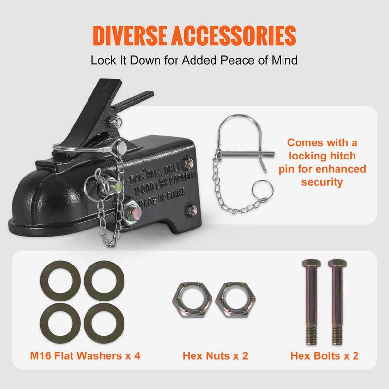 VEVOR Adjustable Trailer Coupler 2-5/16 in. Hitch Ball 15000 lbs. Capacity Heavy Duty Cast Channel-Mount Coupler Black Coating - KDJXTCOHQDZ2OQEGOV0-805