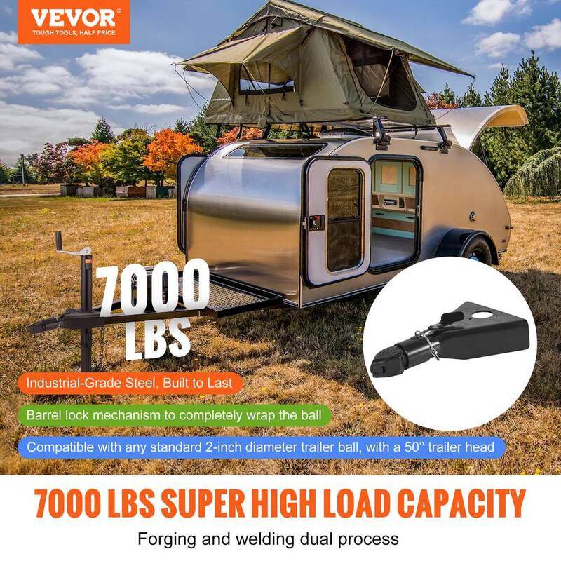 VEVOR A-Frame Trailer Coupler, Fits 2 in. Hitch Ball Size,7000 lbs. Capacity,Heavy Duty Steel Coupler for Towing Station Wagon - AXTCOHQDZHJ25QG1PV0-808