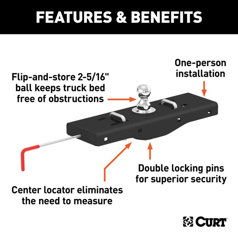 CURT Double Lock EZr Gooseneck Hitch, 2-5/16" Ball, 30K (Brackets Required) - 60619