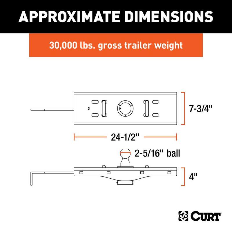 CURT Double Lock EZr Gooseneck Hitch, 2-5/16" Ball, 30K (Brackets Required) - 60619