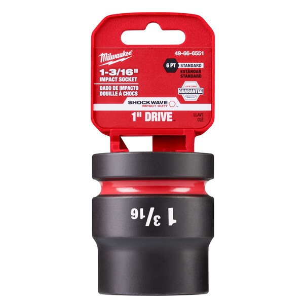 Milwaukee Tool 1 in Drive Impact Socket 1 3/16 in Size, Standard Socket, Black Phosphate - 49-66-6551