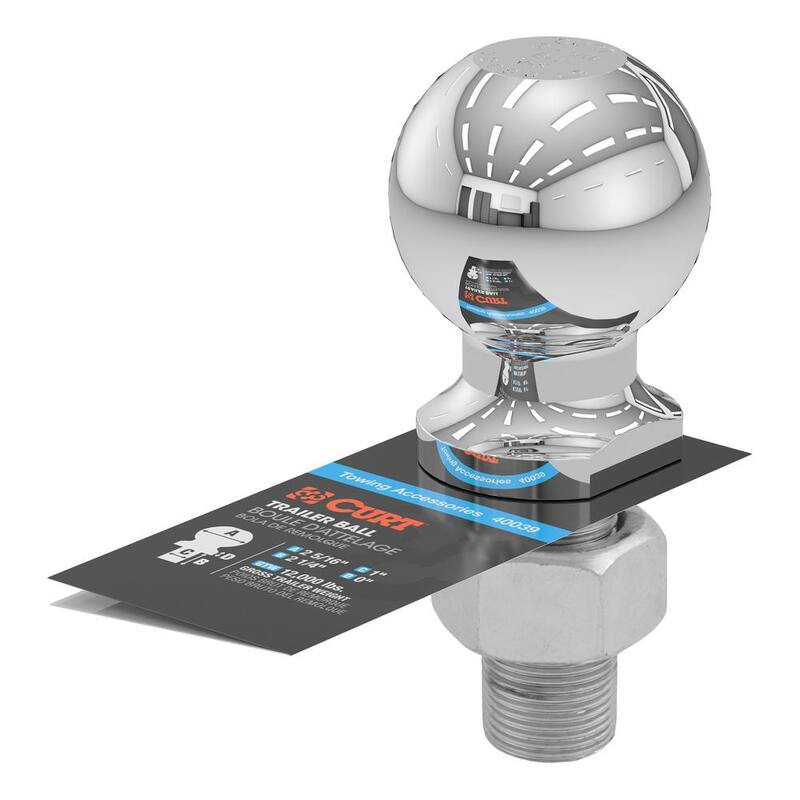 CURT 2-5/16" Trailer Hitch Tow Ball (1" x 2-1/4" Shank, 12,000 lbs., Chrome) - 40039