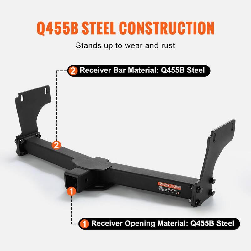 VEVOR Class 3 Trailer Hitch, 2 in. Receiver, Q455B Steel Tube Frame, Compatible with 2011-2022 Jeep Grand Cherokee, Black - GGLJQTG2YCJE5ZWG3V0-730