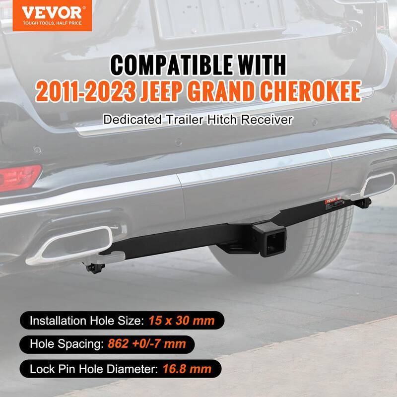 VEVOR Class 3 Trailer Hitch, 2 in. Receiver, Q455B Steel Tube Frame, Compatible with 2011-2022 Jeep Grand Cherokee, Black - GGLJQTG2YCJE5ZWG3V0-730