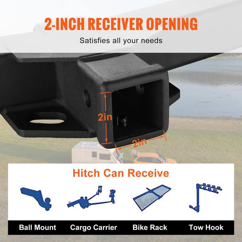VEVOR Class 3 Trailer Hitch, 2 in. Receiver, Q455B Steel Tube Frame, Compatible with 2011-2022 Jeep Grand Cherokee, Black - GGLJQTG2YCJE5ZWG3V0-730