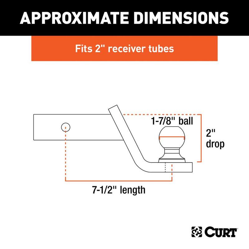 CURT 5,000 lbs. 2 in. Drop Fusion Trailer Hitch Ball Mount Draw Bar with 1-7/8 in. Ball (2 in. Shank) - 45131