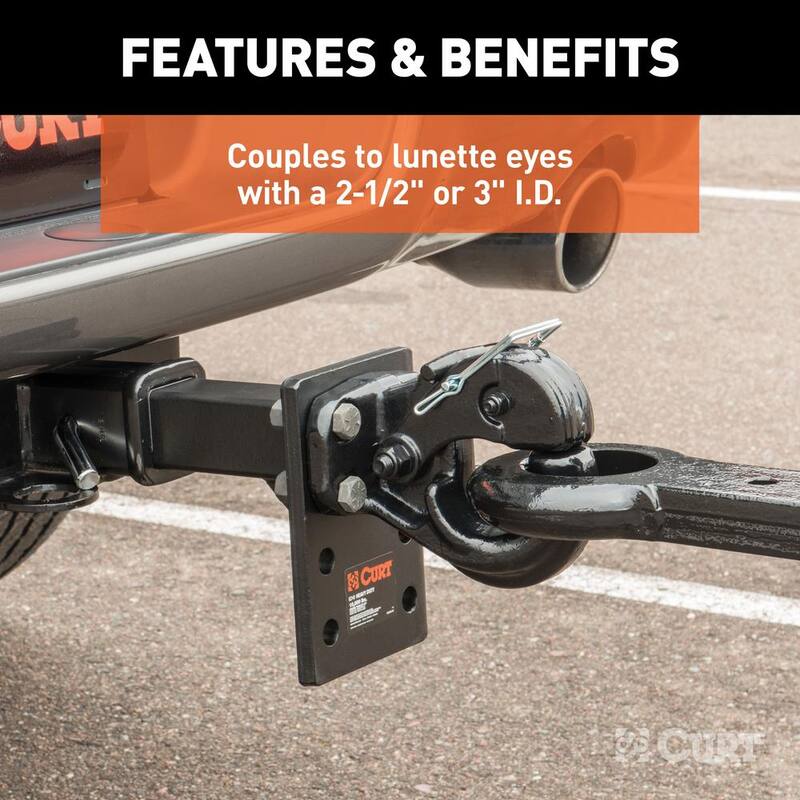 CURT 20,000 lbs. Pintle Hook Trailer Hitch (Fits 2-1/2 in. or 3 in. Lunette Eyes) - 48210