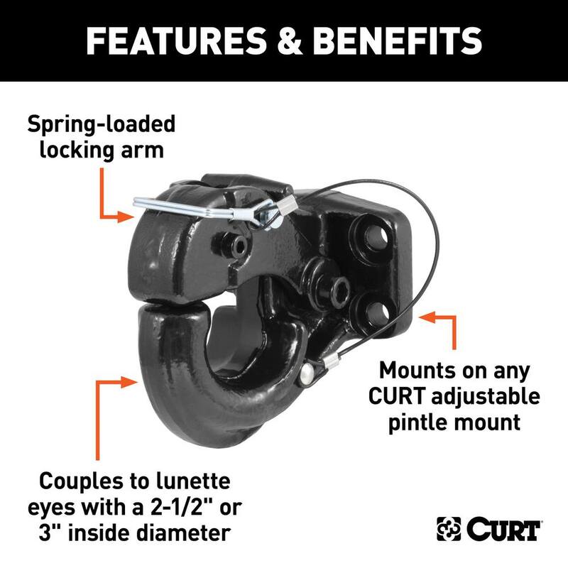 CURT 20,000 lbs. Pintle Hook Trailer Hitch (Fits 2-1/2 in. or 3 in. Lunette Eyes) - 48210