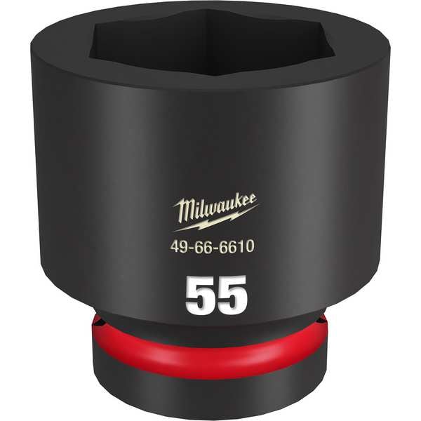 Milwaukee Tool 1" Drive Standard Impact Socket 55 mm Size, Standard Socket, Black Phosphate - 49-66-6610
