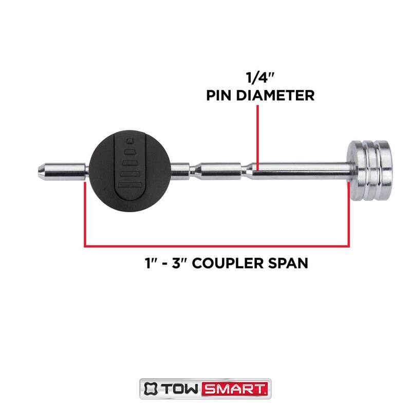 TowSmart 1/4 in. Pin, Adjustable Coupler Lock, 1 in. to 3 in. Coupler Span - Chrome - 7274