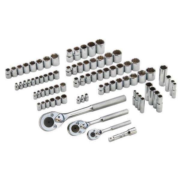 Proto 1/4", 3/8", 1/2" Drive Socket Set Metric, SAE 81 Pieces 4 mm to 19 mm, 5/32 in to 13/16 in - J47181