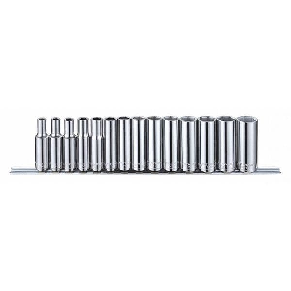 Westward 3/8" Drive Socket Set Metric 14 Pieces 6 mm to 19 mm , Chrome - 53PN47