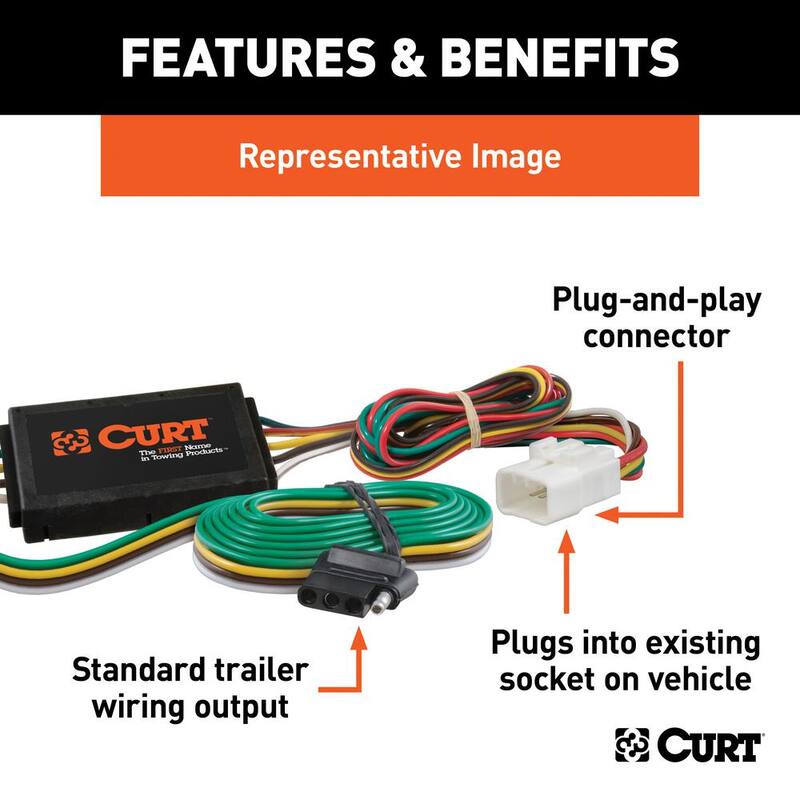 CURT Custom Vehicle-Trailer Wiring Harness, 4-Flat, Select Honda Pilot, Passport, OEM Tow Package Required, Quick T-Connector - 56291