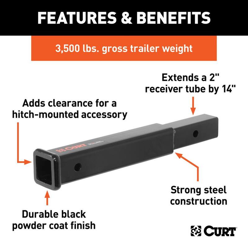 CURT 14" Receiver Tube Extender (2" Shank, 3,500 lbs.) - 45795