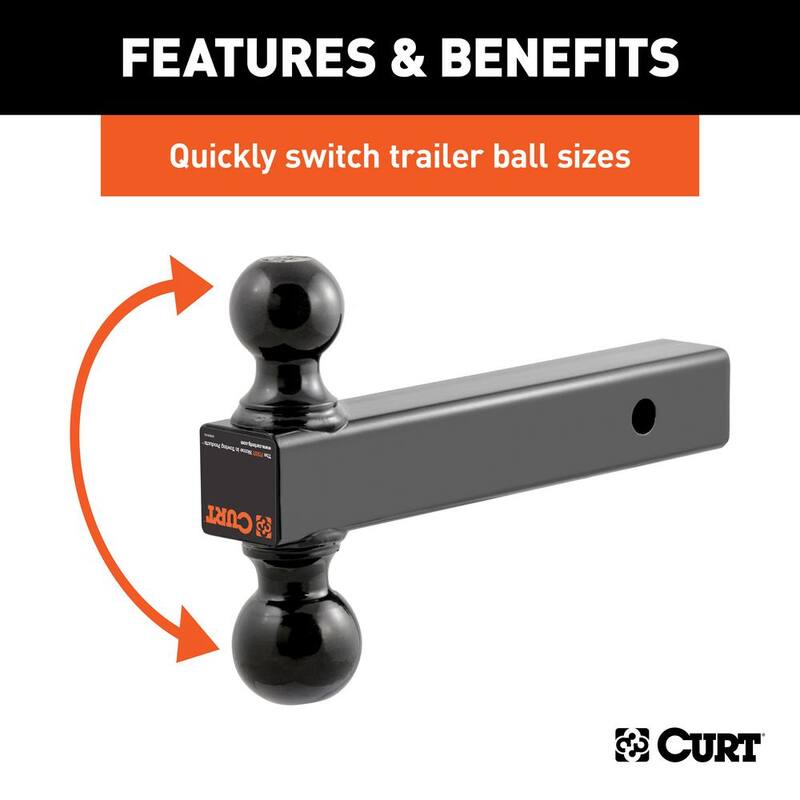 CURT Multi-Ball Trailer Hitch Ball Mount Draw Bar (2 in. Solid Shank, 2 in. & 2-5/16 in. Black Balls) - 45660
