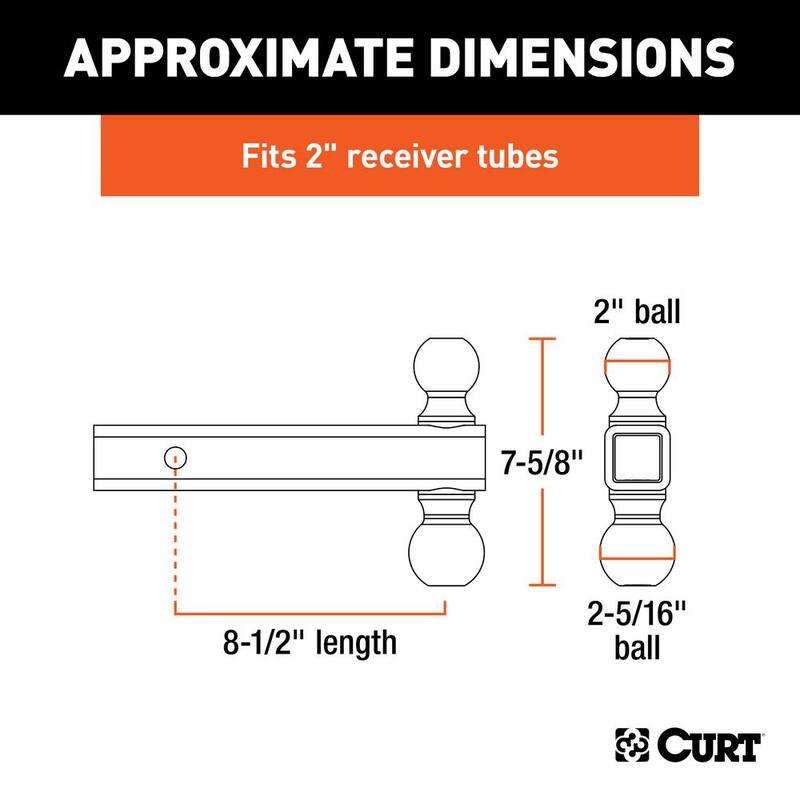 CURT Multi-Ball Trailer Hitch Ball Mount Draw Bar (2 in. Solid Shank, 2 in. & 2-5/16 in. Black Balls) - 45660