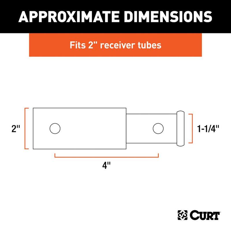 CURT Receiver Tube Adapter, Universal Towing Draw Bar (2 in. to 1-1/4 in. Shank, 3,500 lbs. GTW, 4 in. Length) - 45770