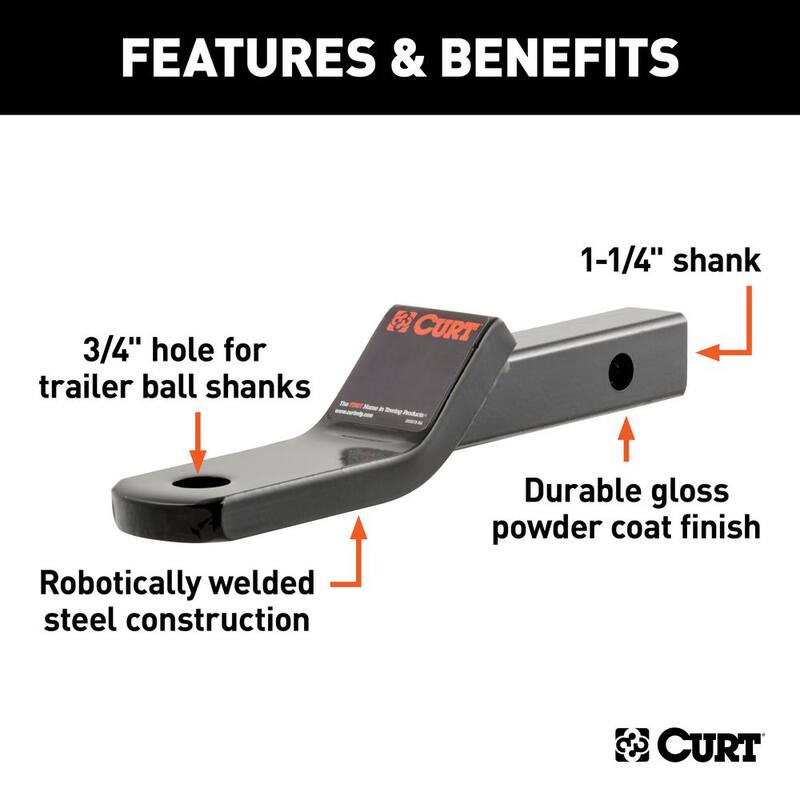CURT Class 2 3,500 lbs. 1 in. Drop Trailer Hitch Ball Mount Draw Bar (1-1/4 in. Shank, 7-13/16 in. Long) - 45503