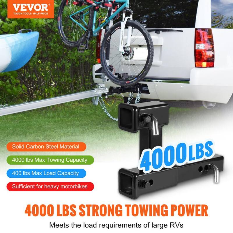 VEVOR Dual Hitch Extension, for 2 in. Trailer Hitch Receiver, Hitch Adapter Extender to 10 in.Max Adjustable Length - TCYZSJGSK221Y49P0V0-730